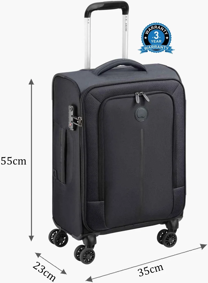 DELSEY Paris Caracas 55 Cm 4-Double Wheeled Softcase Expandable Cabin Trolley Case - Black